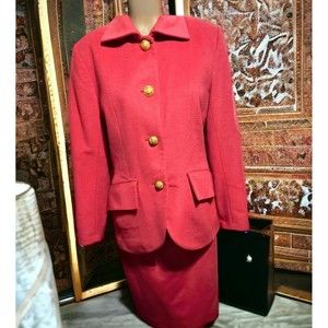 Paule Ka Paris Wool 2 Piece Skirt Suit Size 42 Gold Embellishments - FABRIC FLAW